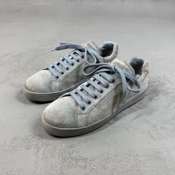 Prada Light Blue Suede Low Top Sneakers Size 38, US Women's 8 - Picture 1 of 8